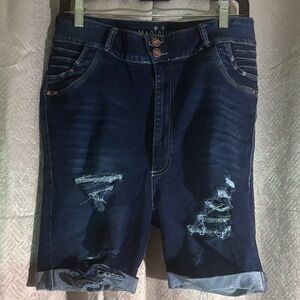 Stylish Navy Distressed Jean Shorts